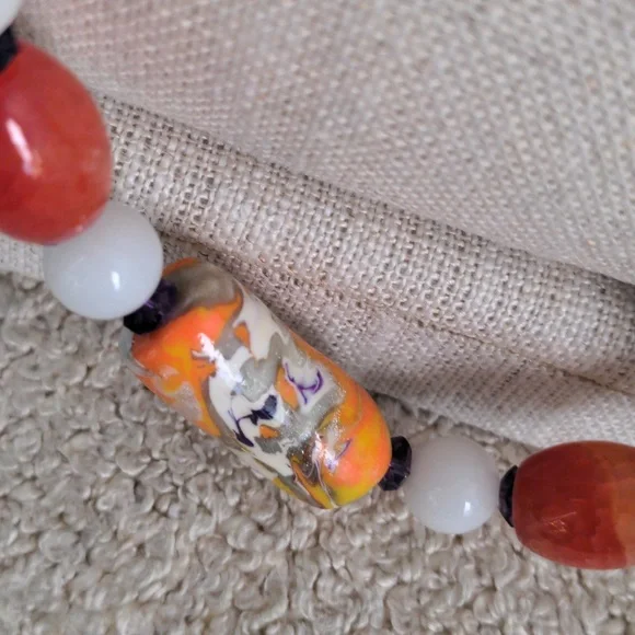 Multi Gem Long Beaded Necklace, Artisan, Unique, Amethyst, Agate, Silver, 32" - Picture 3 of 7